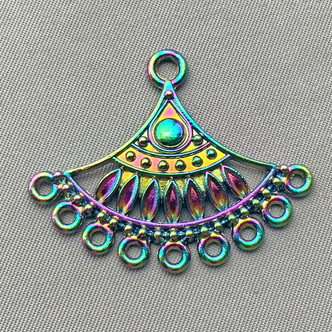 Boho Fan 10 Loop Chandelier Links 29x36mm Peacock Multicolor Electroplated Alloy Q4 Per Pkg