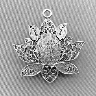 Imitation Turquoise Lotus Flower Pendants 46x45mm Antique Silver Plated Alloy Q2 Per Pkg