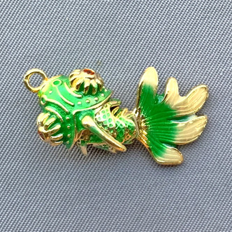 Movable Green Goldfish CZ Cloisonne Charms 29x15mm 18kt Gold Plated Brass Q1 Per Pkg