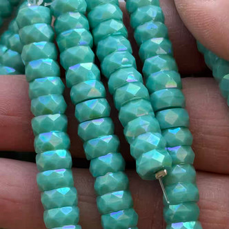 8x4mm Faceted Heishi Czech Glass Beads Turquoise AB Q15 Per Strand