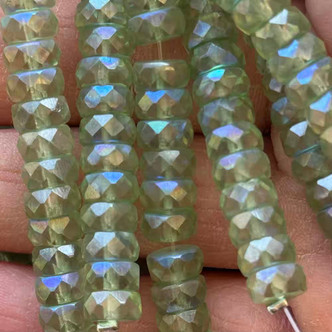 8x4mm Faceted Heishi Czech Glass Beads Fern Green AB Q15 Per Strand