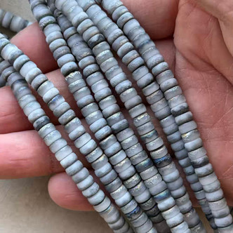 6x3mm Heishi Czech Glass Beads Matte Stone Gray Pyrite Q50 Per Strand
