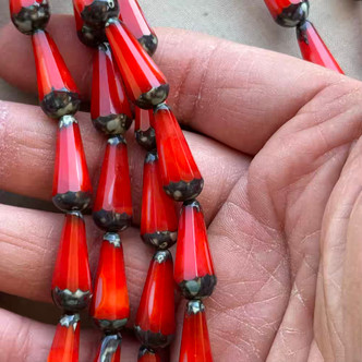 15x8mm Faceted Teardrop Beads Czech Glass Vermilion Picasso 6Pcs Per Strand