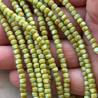 4x3mm Tricut Window Cut Beads Czech Glass Prairie Green Picasso 50Pcs Per Strand