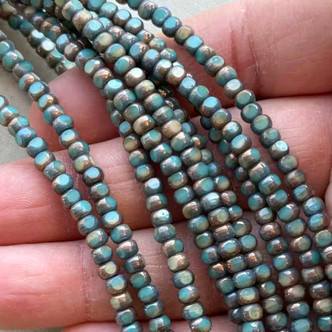 4x3mm Tricut Window Cut Beads Czech Glass Bronze Turquoise Ivory Mix 50Pcs Per Strand