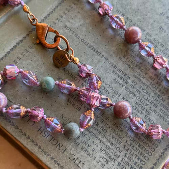 Violet Blossoms Soldered Necklace Knotted Artisan Made 34" Per Pc