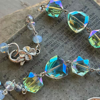 Teal Dragonfly Wings Necklace Beaded Chain Artisan Made Per Pc