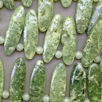 Prehnite Oval Top Drilled 38x11mm Semi Precious Beads Per Strand