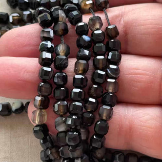 5mm Black Sardonyx Faceted Cube Agate Semi Precious Beads Per Strand