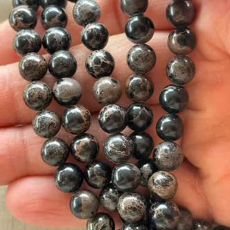 8mm Charcoal Imperial Jasper Round Ball Semi Precious Stone Beads Per Strand