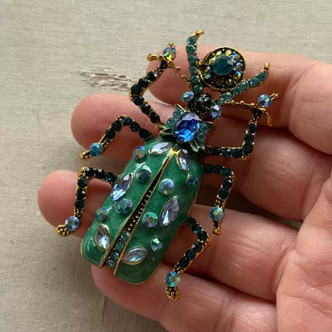67x40mm Rhinestone Stag Beetle Brooch Pin Teal Enameled Per Pc