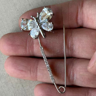 2.25inch Butterfly Rhinestone Kilt Pin Brooch Clear Silver Per Pc