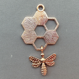 Honeycomb Honeybee Pendants 46x24mm Rose Copper Plated Alloy Q4 Per Pkg