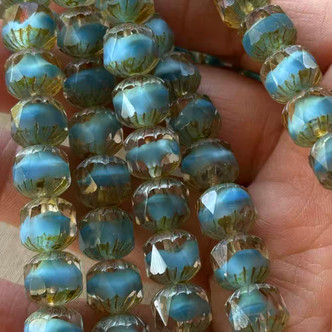 10mm Cruller Cathedral Beads Czech Glass Crystal Atlantis Picasso Marble 10Pcs Per Strand