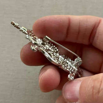 2.25 Inch Cat Playing Cello Brooch Pin Rhinestone Enamel Silver Per Pc