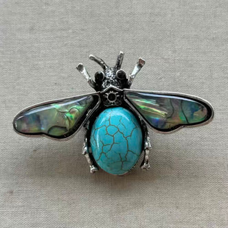 アクセサリー HALCYON DAYS Giant Bee Brooch 2.25 Inch Opalite Abalone Bee Brooch Pin Stone Shell Rhinestone