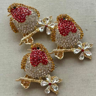 2 Inch English Robin Brooch Pin Glass Rhinestone Gold Per Pc