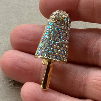 1.75 Inch Ice Cream Bar Brooch Pin Glass Rhinestone Gold Per Pc