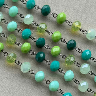 Frog Went a-Courtin' Beaded Rosary Chain 8mm Crystal Gunmetal Plated Per Foot