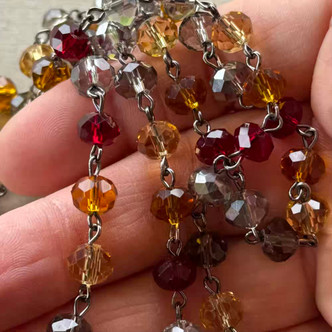 Indian Corn Beaded Rosary Chain 8mm Crystal Rondelle Gunmetal Plated Per Foot