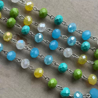 Tropical Vibes Beaded Rosary Chain 8mm Crystal Antique Silver Plated Per Foot