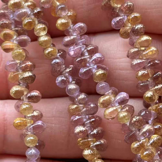 6x4mm Czech Glass Drop Beads Speckled Ametrine 50Pcs Per Strand