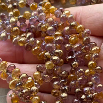 7x5mm Czech Glass Drop Beads Speckled Ametrine 50Pcs Per Strand