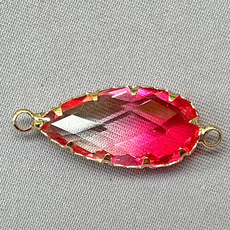 Pink Imperial Topaz Glass Jewel Teardrop 2 Loop Links 28x10mm Gold Plated Alloy Q2 Per Pkg