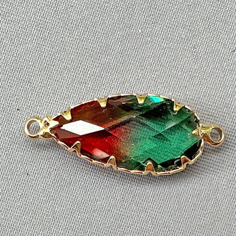 Tourmaline Glass Jewel Teardrop 2 Loop Links 28x10mm Gold Plated Alloy Q2 Per Pkg