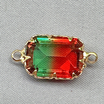 Tourmaline Glass Jewel Rectangle 2 Loop Links 21x11mm Gold Plated Alloy Q2 Per Pkg