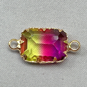 Ametrine Glass Jewel Rectangle 2 Loop Links 21x11mm Gold Plated Alloy Q2 Per Pkg