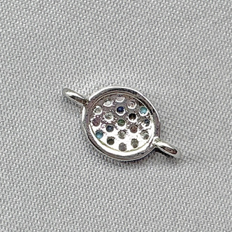 Multicolor CZ Crystal Oval 2 Loop Links 12x7mm Antique Silver Plated Alloy Q2 Per Pkg