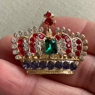 1.75 Inch Classic Crown Brooch Pin Glass Rhinestone Gold Per Pc