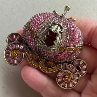 BIG 2.75 Inch Pink Pumpkin Cinderella Carriage Brooch Pin Rhinestone Brass Per Pc