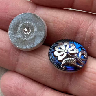 18mm Pincushion Flower Czech Glass Cabochon Blue Volcano Q1 Per Pc