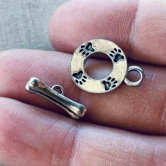 19x14mm Tiny Paws Toggle Clasps Antique Silver Plated Q12 Sets Per Pkg