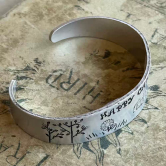 Happy Camper Stamped Metal Cuff Bracelet Aluminum Artisan Made Per Pc