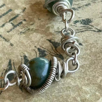 Fancy Jasper Twist N Coil Bracelet Silver Artisan Made in the USA