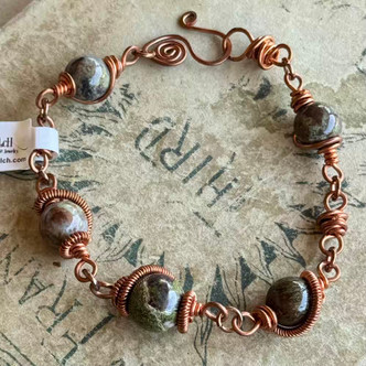 Dragon Blood Jasper Twist N Coil Bracelet Copper Artisan Made in the USA