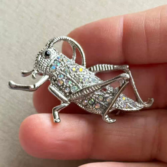 2 Inch Crystal AB Grasshopper Brooch Pin Rhinestone Silver Per Pc