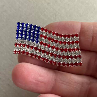 1.75 Inch Medium Patriotic USA Flag Brooch Pin Rhinestone 43x22mm Per Pc
