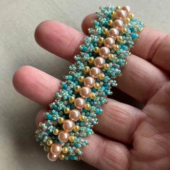 Woven Treasures Turquoise Pearl Seed Beaded Bracelet Artisan Made Per Pc