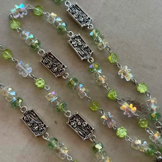 Into the Forest I Go Crystal Beaded Chain Multi Shape Silver Plated Per Foot