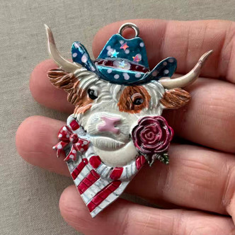 Selleck USA Cowboy Steer Pendant Western Boho Flower Artisan Longhorn Per Pc