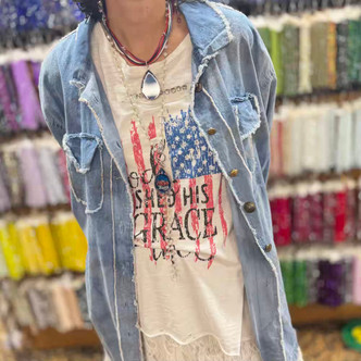 God Shed His Grace On Thee USA Distressed A Rare Bird Graphic Tee Top