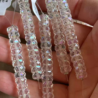 8x4mm Faceted Heishi Czech Glass Beads Clear Crystal AB Q15 Per Strand