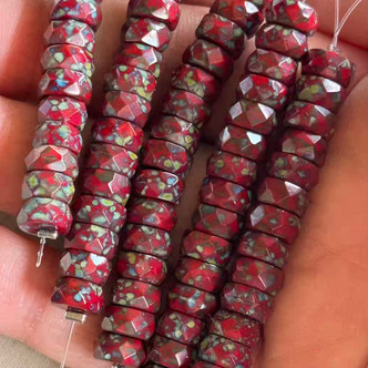 8x4mm Faceted Heishi Czech Glass Beads Ruby Picasso Q15 Per Strand