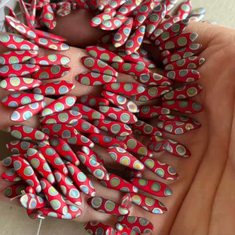 16x5mm Matte Scarlet Polka Dots Czech Glass Dagger Drop Beads Q50 Per Strand