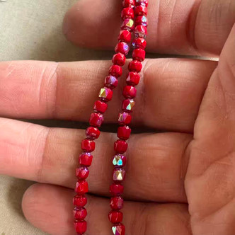 4mm Cathedral Czech Glass Beads Scarlet AB 40Pcs Per Strand