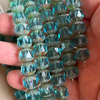 10mm Cruller Cathedral Czech Glass Beads Lagoon Picasso 10Pcs Per Strand